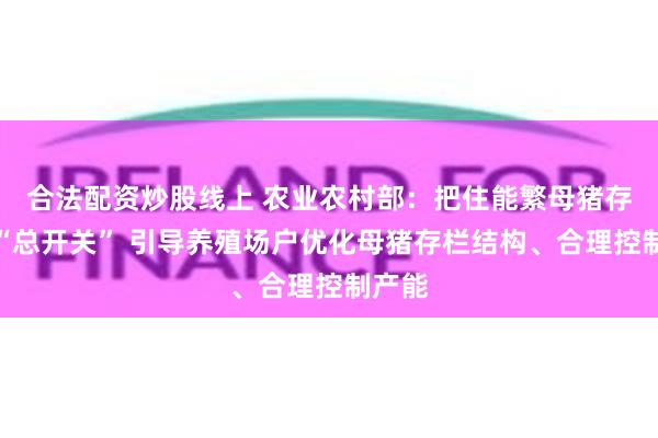 合法配资炒股线上 农业农村部：把住能繁母猪存栏量“总开关” 引导养殖场户优化母猪存栏结构、合理控制产能