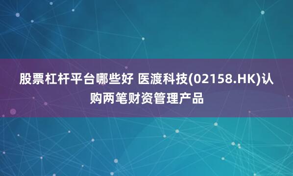 股票杠杆平台哪些好 医渡科技(02158.HK)认购两笔财资管理产品